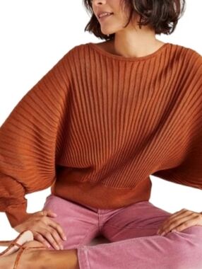 ​Anthropologie Karla Brown Ribbed Boat Neck Dolman Sleeve Sweater Size Medium